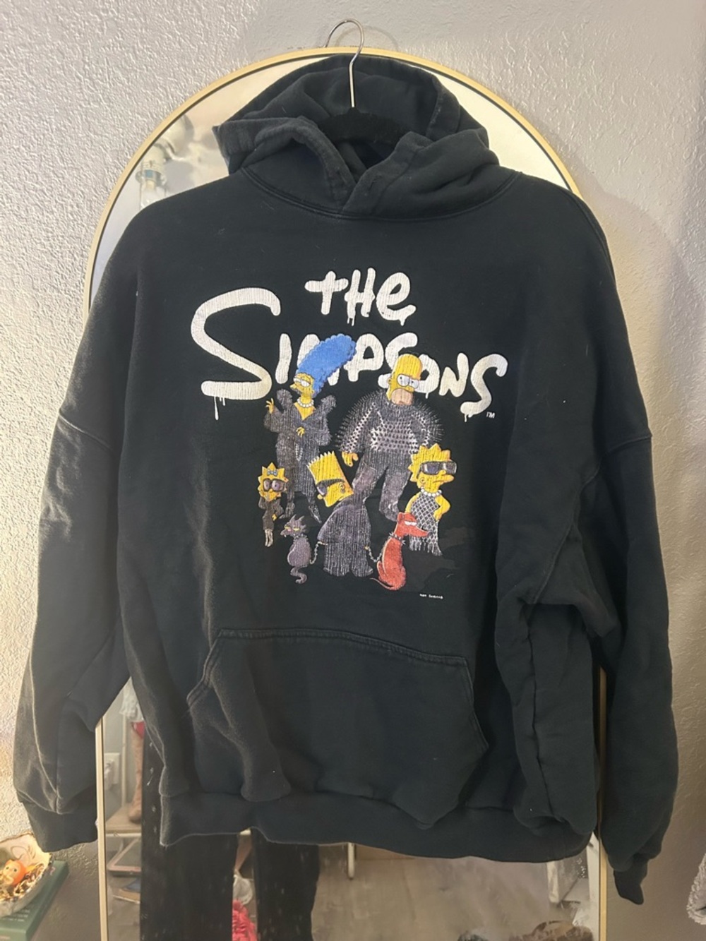 Balenciaga Black Crewneck Sweater with Multicolor Simpsons Graphic